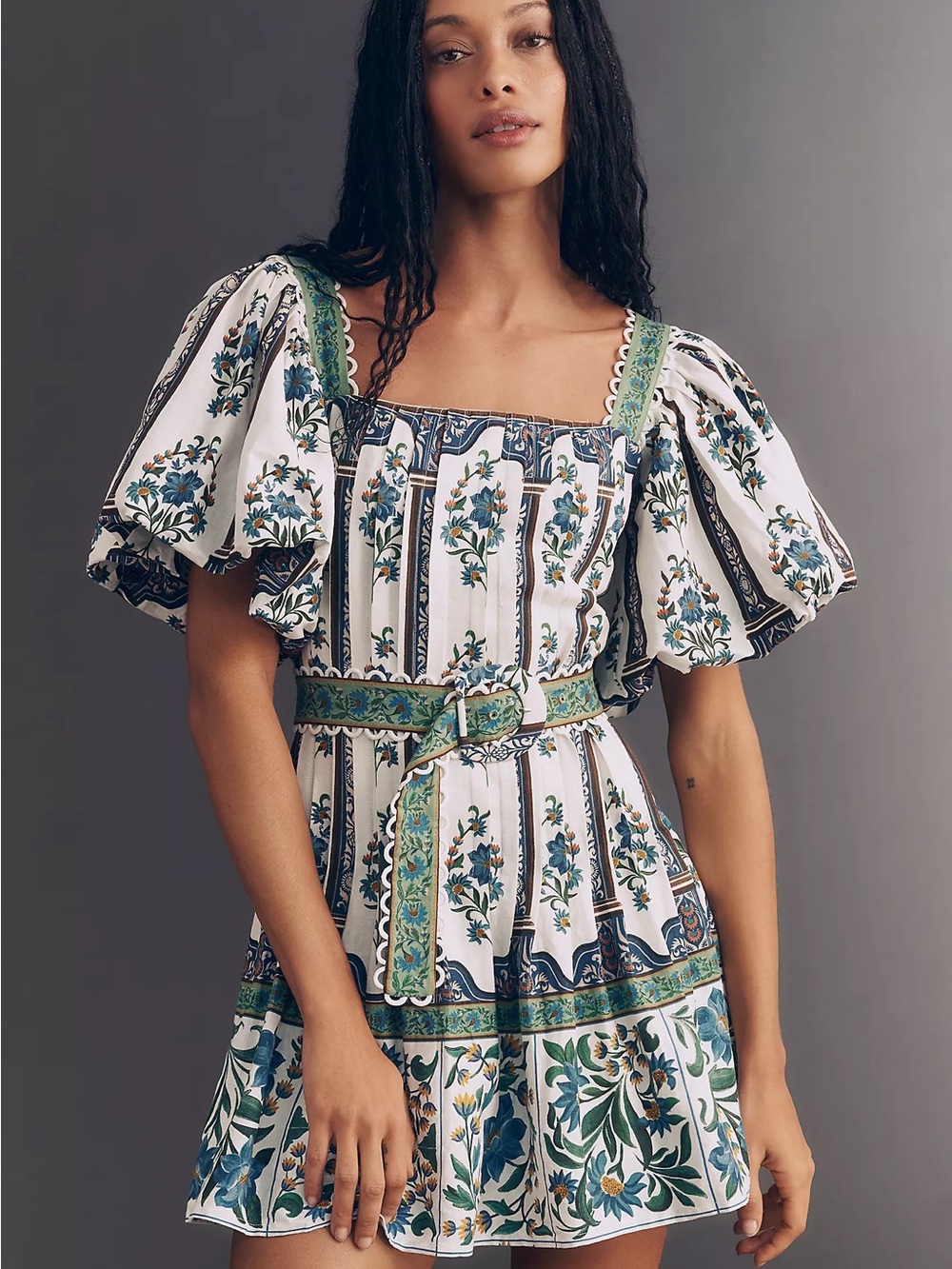 FARM Rio White Floral Mini Dress with Blue and Green Accents
